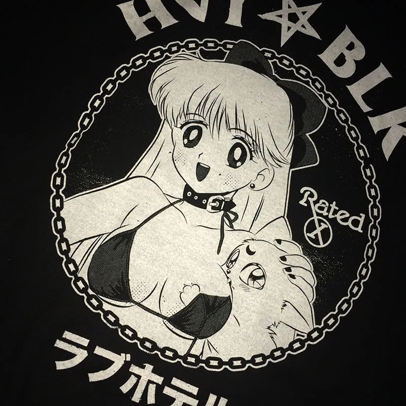 2K Animecore Girl HVY BLK Dark Fashion T-Shirt E-Kids