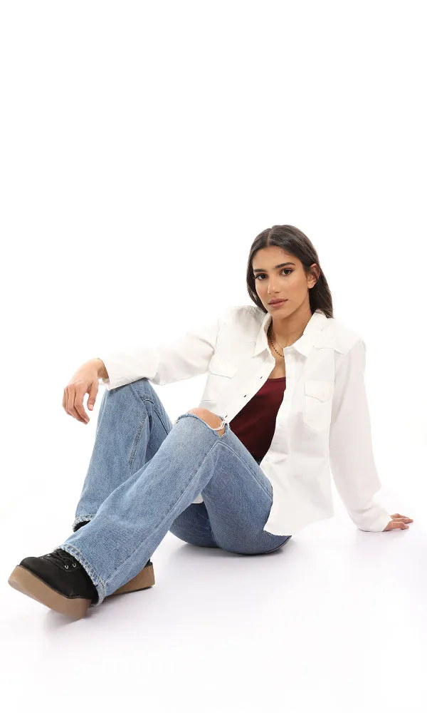 93218 Cotton Trendy Front Pockets Shirt - Off White