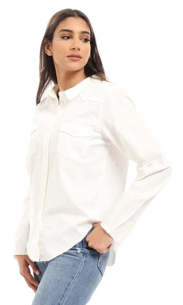 93218 Cotton Trendy Front Pockets Shirt - Off White
