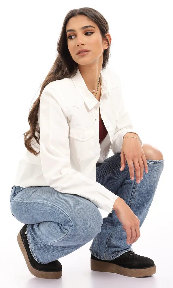 93218 Cotton Trendy Front Pockets Shirt - Off White