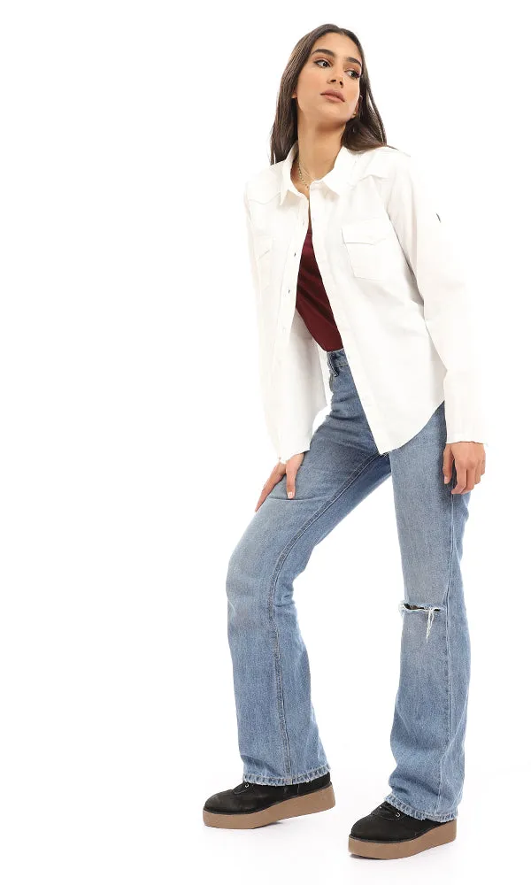 93218 Cotton Trendy Front Pockets Shirt - Off White
