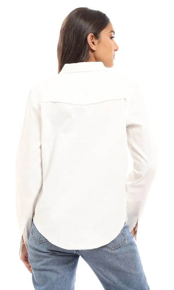 93218 Cotton Trendy Front Pockets Shirt - Off White