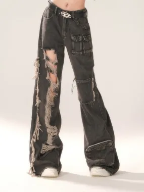 American Vintage Black Ripped Cargo Jeans