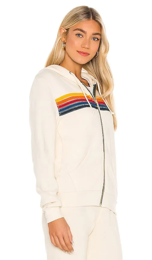 Aviator Nation 5 Stripe Hoodie in Ivory