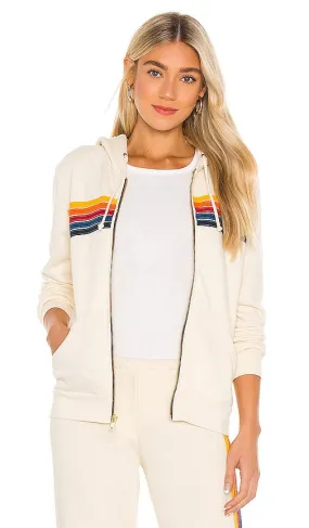 Aviator Nation 5 Stripe Hoodie in Ivory