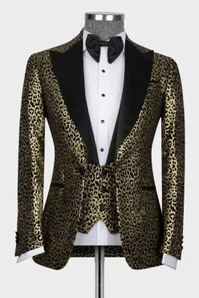 Chic Gold Three Pieces Prom Suits with Black Peaked Lapel Bestmen Txuedo