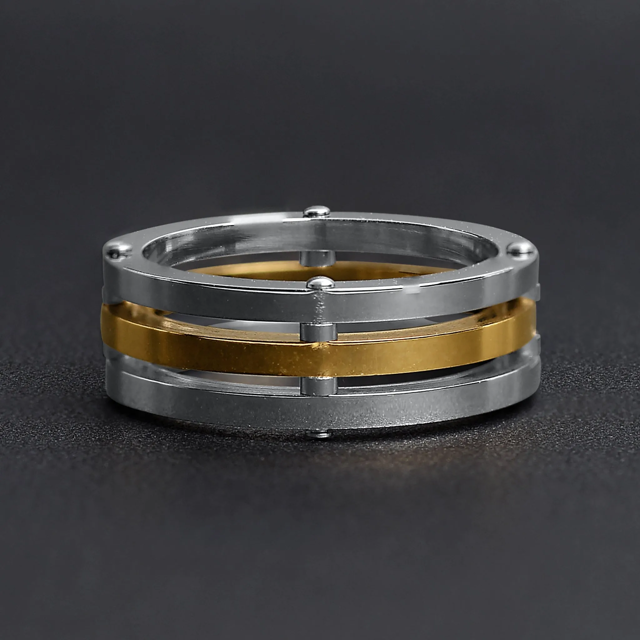 Gold PVD Coated Spaced Stainless Steel Ring / SSS0260