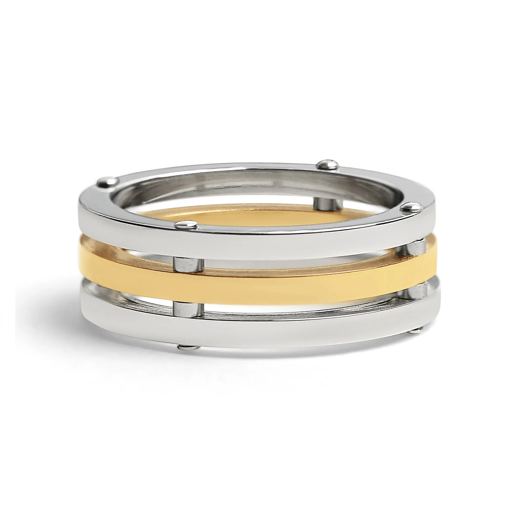 Gold PVD Coated Spaced Stainless Steel Ring / SSS0260