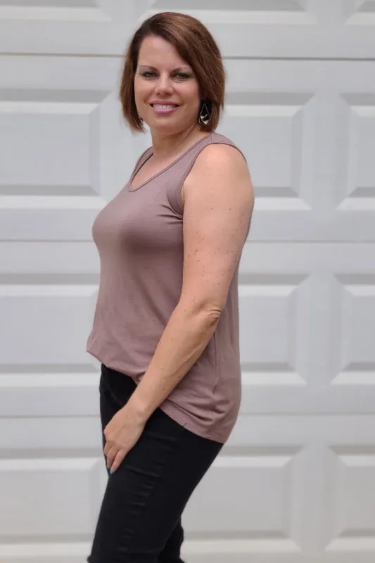 Knit Scoop Neck Tank Top in Mocha