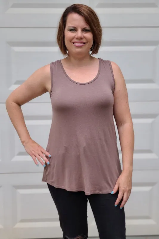 Knit Scoop Neck Tank Top in Mocha