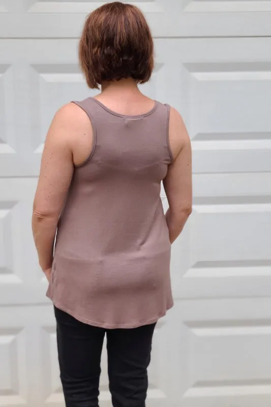 Knit Scoop Neck Tank Top in Mocha