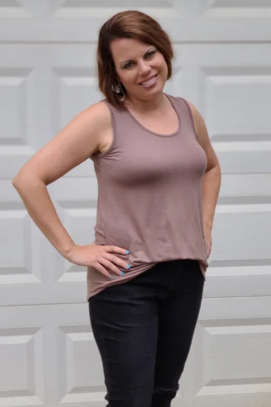 Knit Scoop Neck Tank Top in Mocha