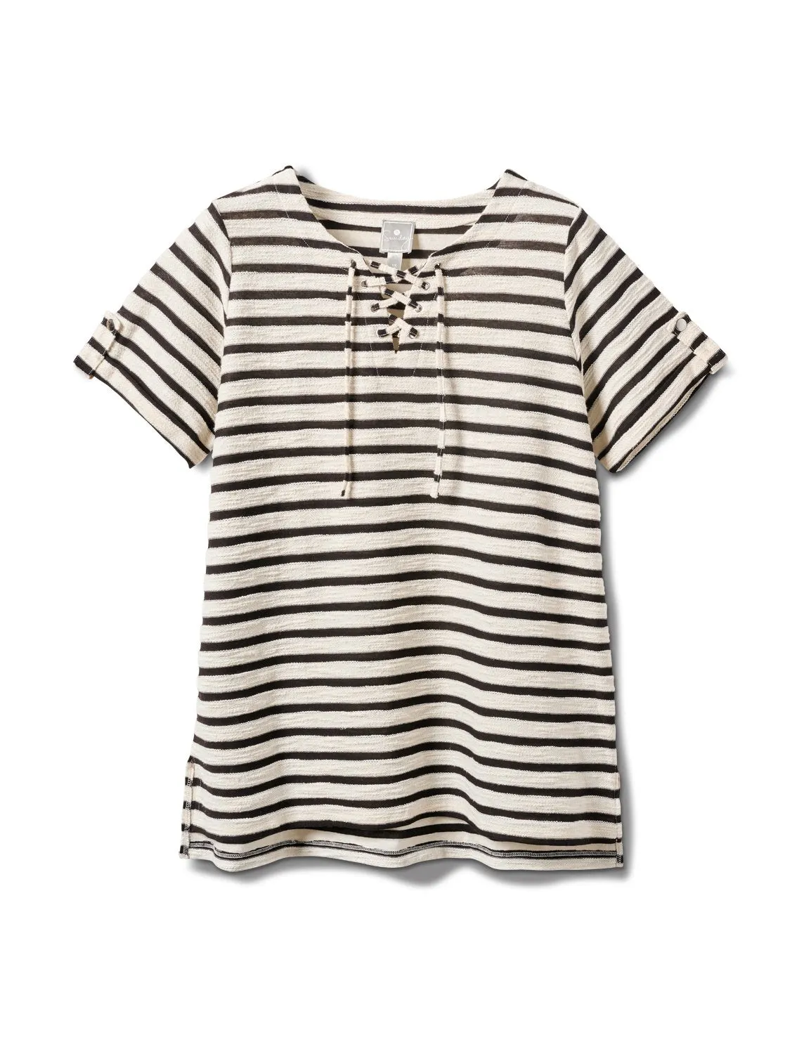 Lace Up Stripe Knit Top