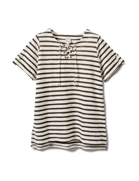 Lace Up Stripe Knit Top