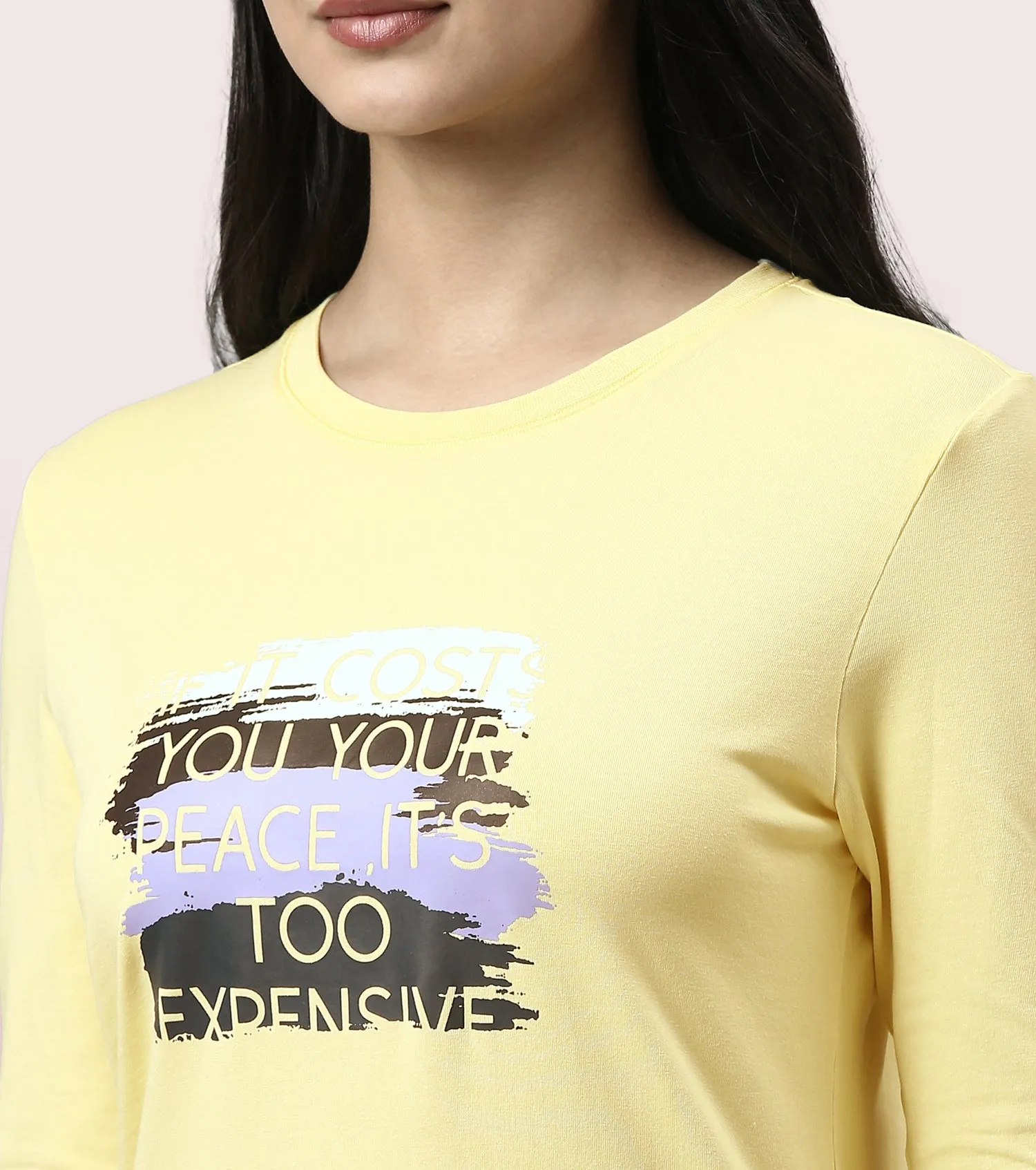 Long Sleeve Basic Crew Tee – Graphic Print | Crew Neck Basic Stretch Cotton Tee