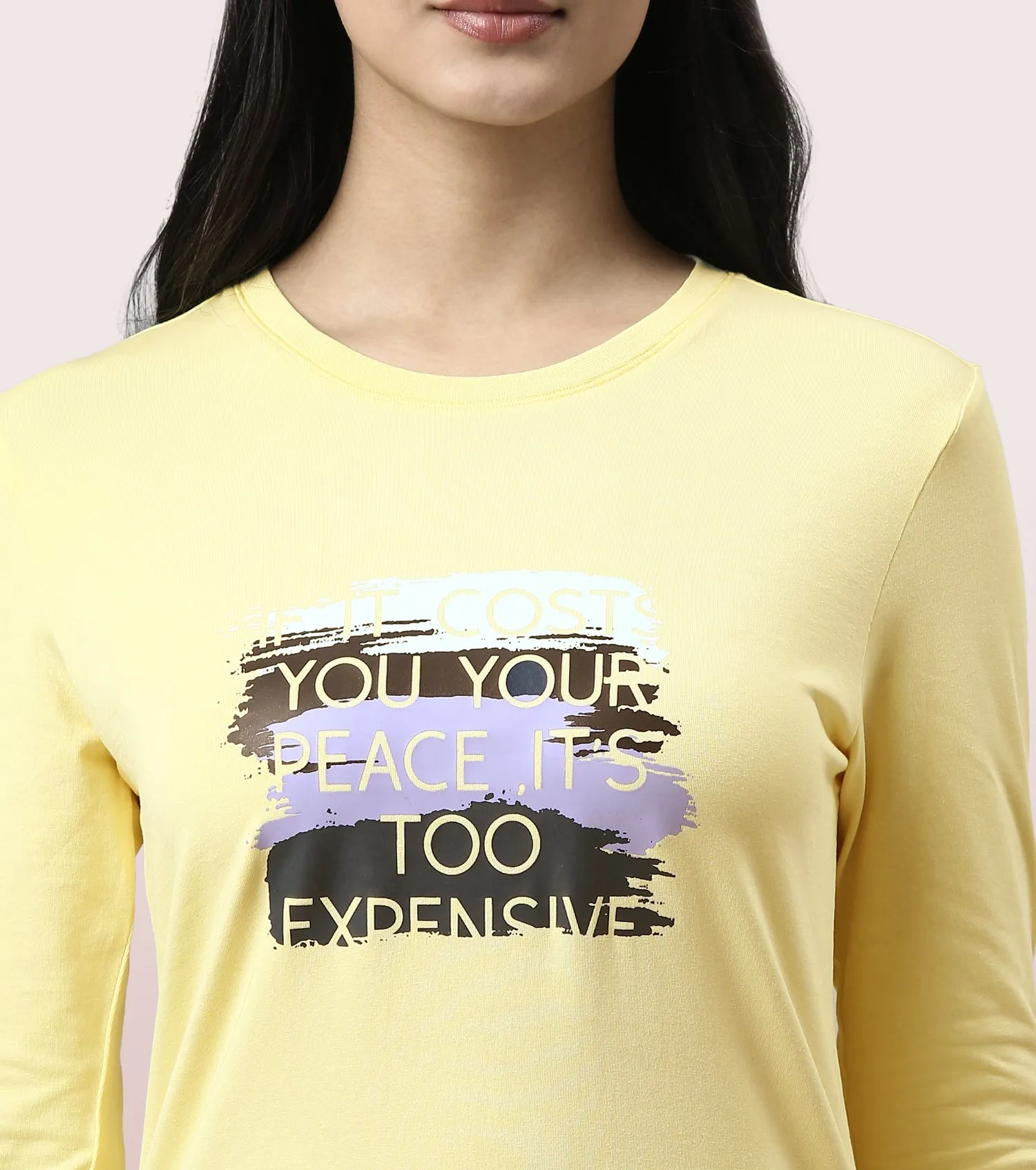 Long Sleeve Basic Crew Tee – Graphic Print | Crew Neck Basic Stretch Cotton Tee