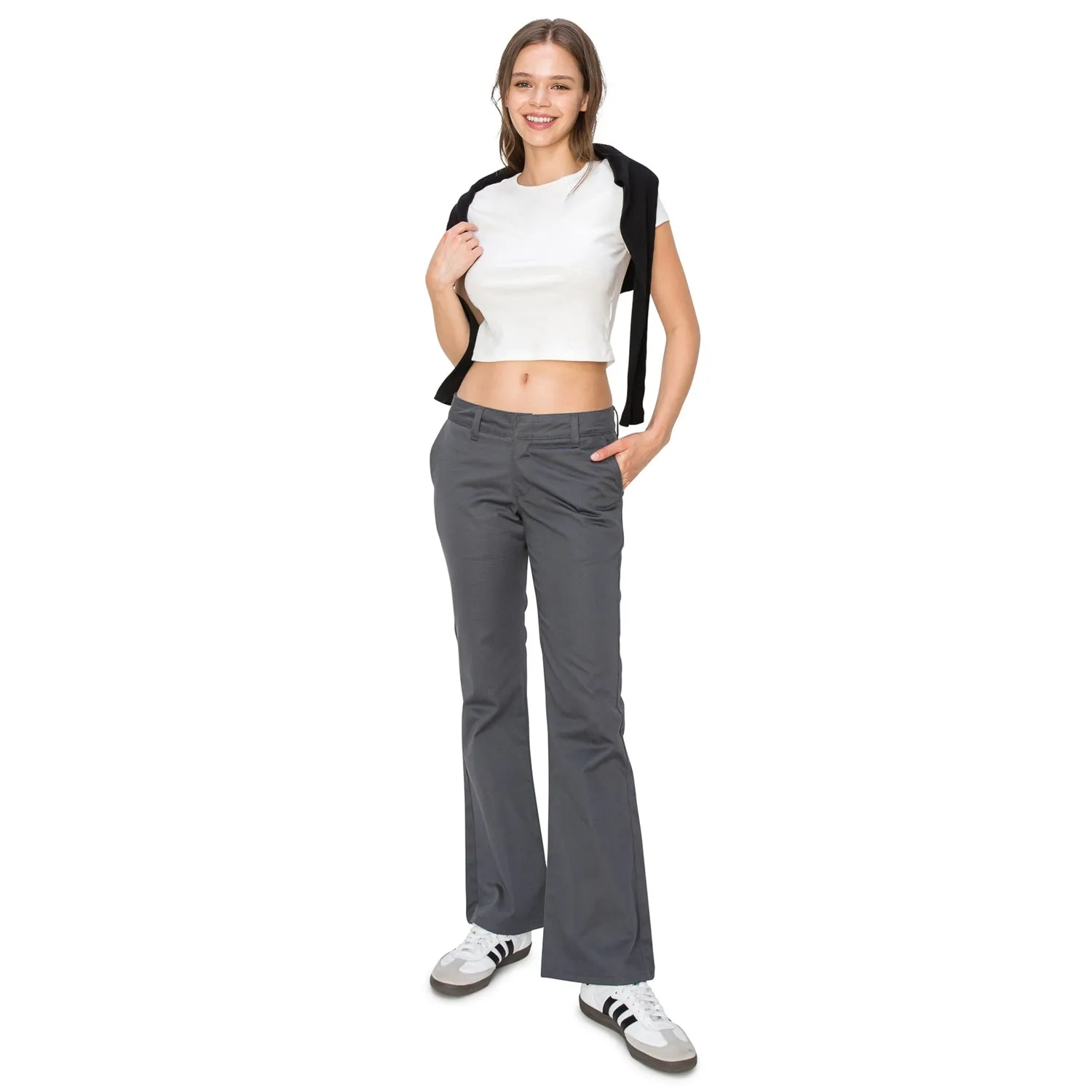 Low Rise Flared Leg Work Pants - Grey