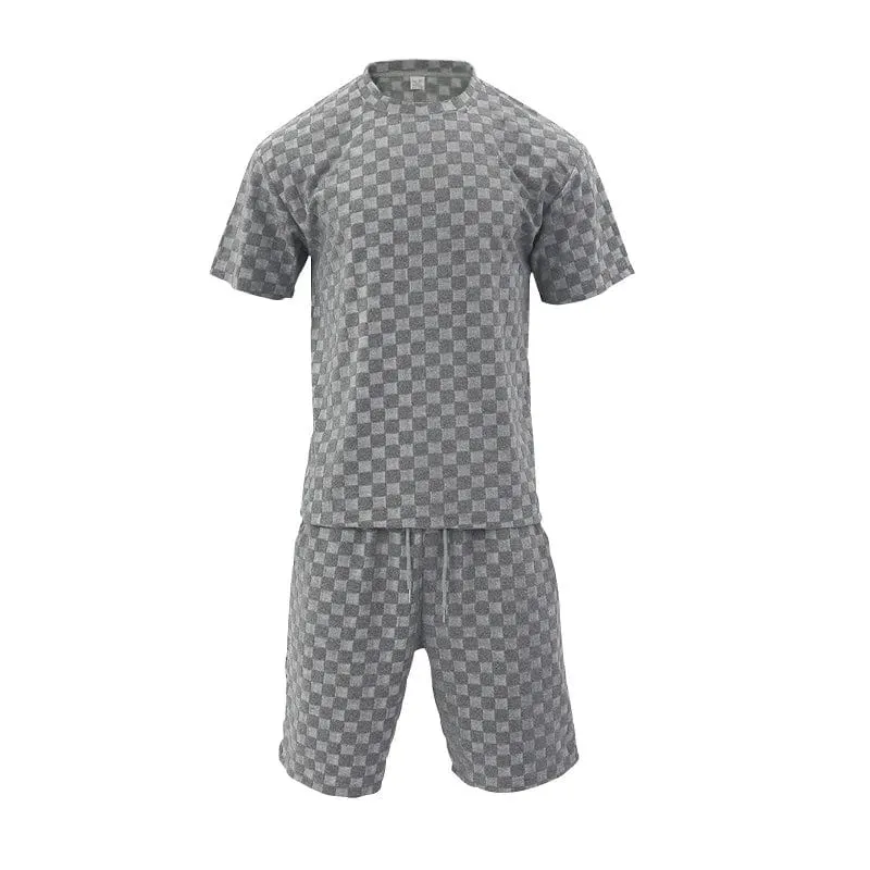 Men's Retro Plaid Two-Piece Loungewear Set: Casual Over Sized T-shirt and Shorts
