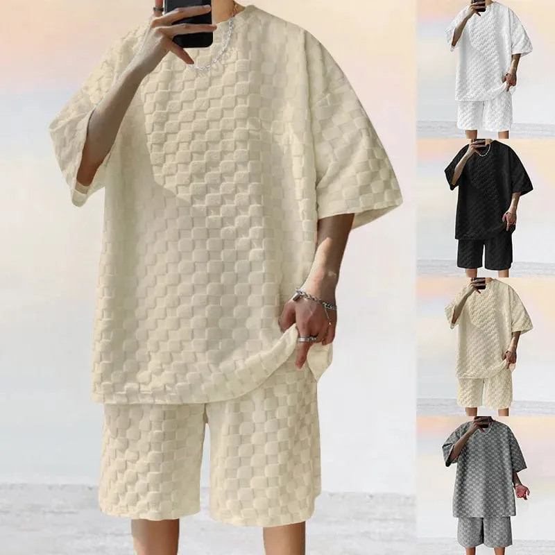 Men's Retro Plaid Two-Piece Loungewear Set: Casual Over Sized T-shirt and Shorts
