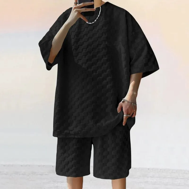 Men's Retro Plaid Two-Piece Loungewear Set: Casual Over Sized T-shirt and Shorts