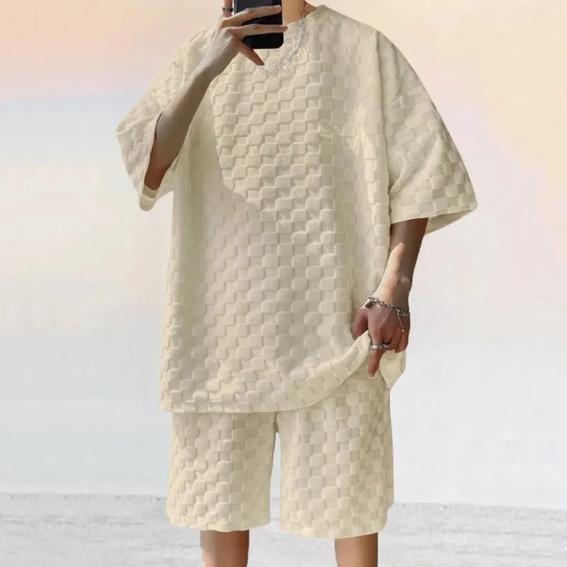 Men's Retro Plaid Two-Piece Loungewear Set: Casual Over Sized T-shirt and Shorts