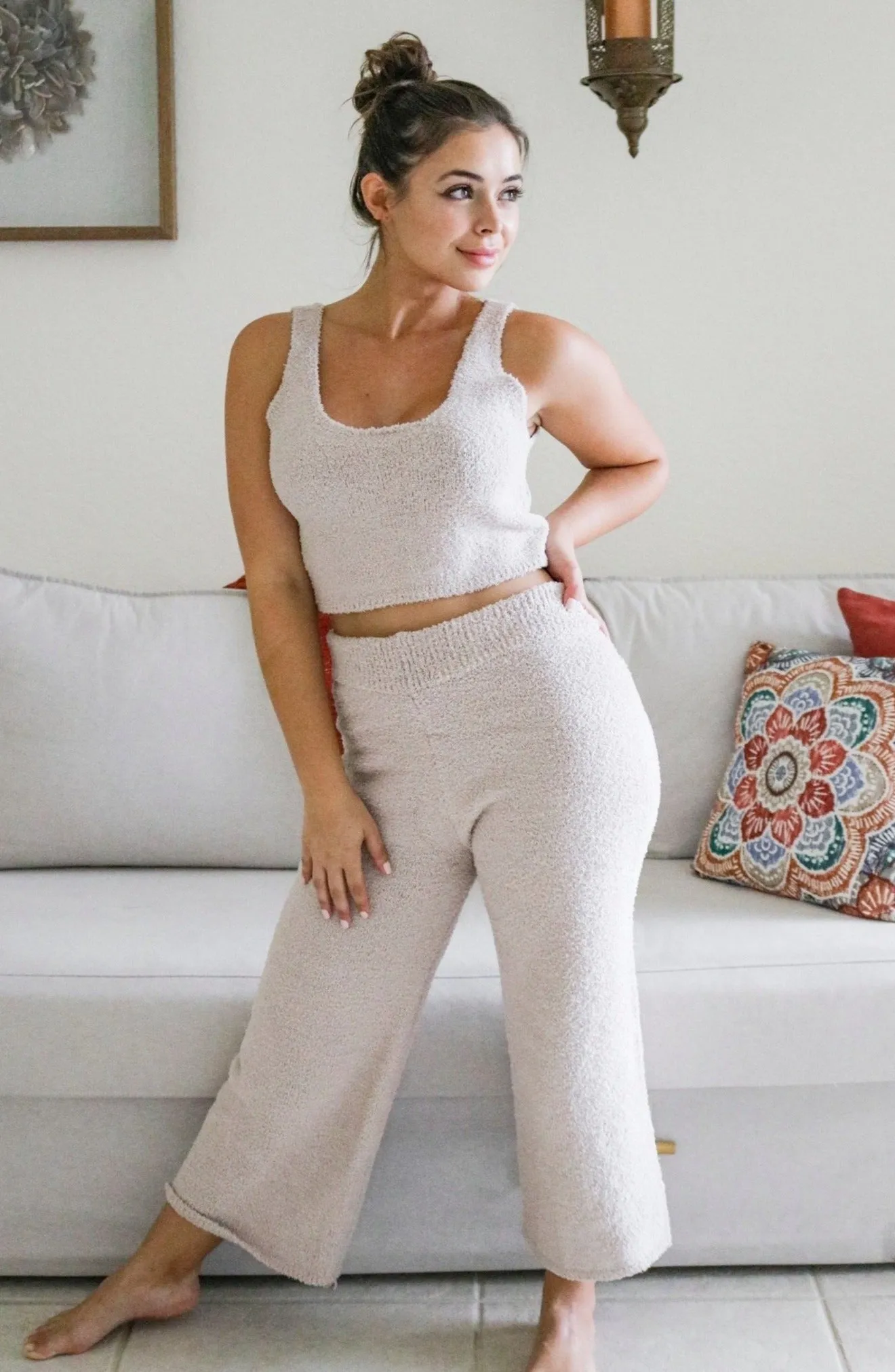 'Moonrise' Fuzzy Loungewear Set in Sand