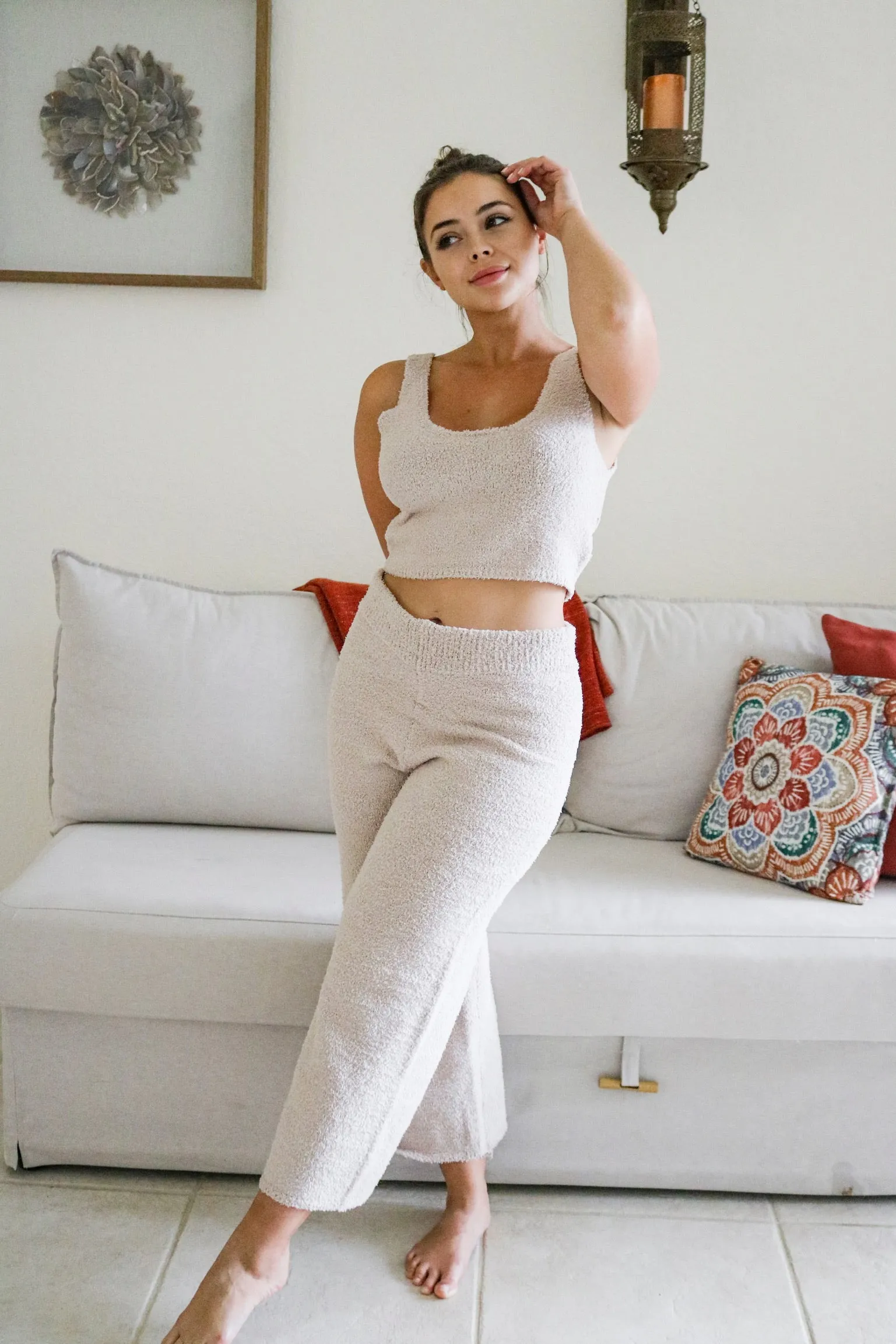'Moonrise' Fuzzy Loungewear Set in Sand
