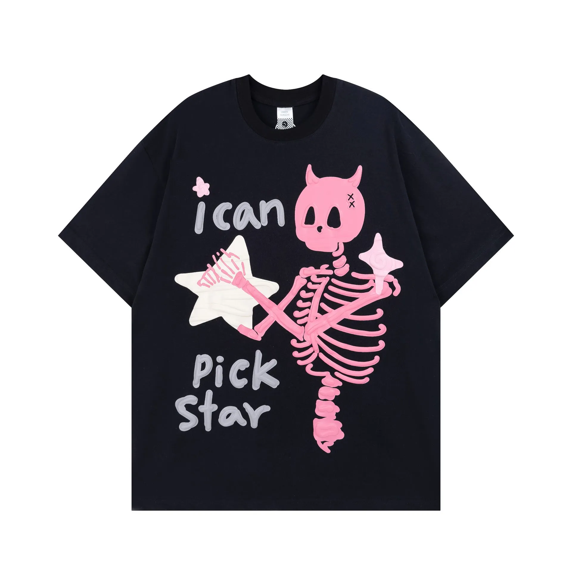 Sweet American Style Skull Letter Graffiti Loose T-shirt