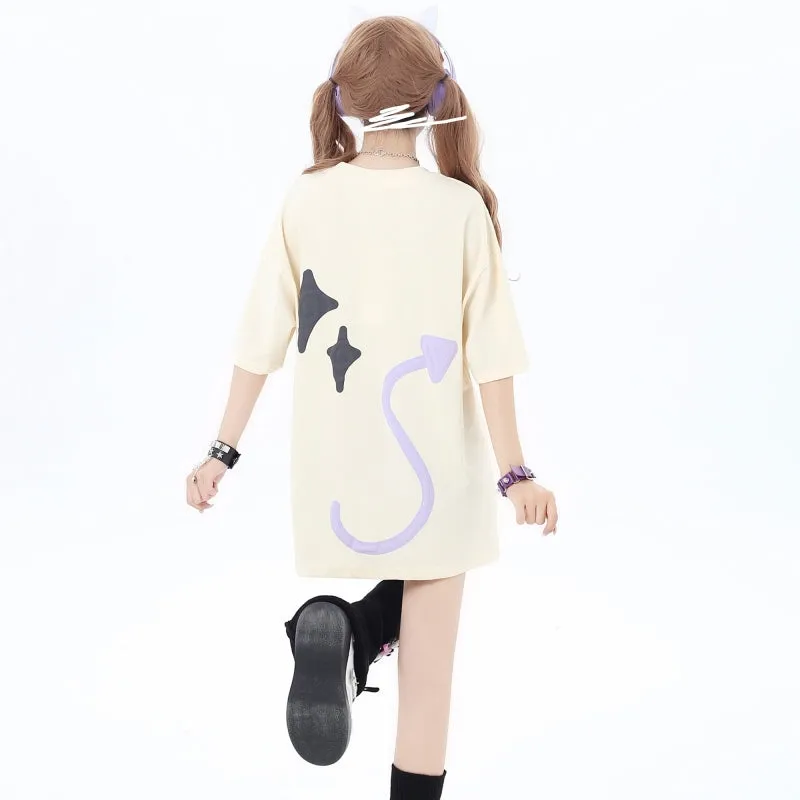 Sweet American Style Skull Letter Graffiti Loose T-shirt