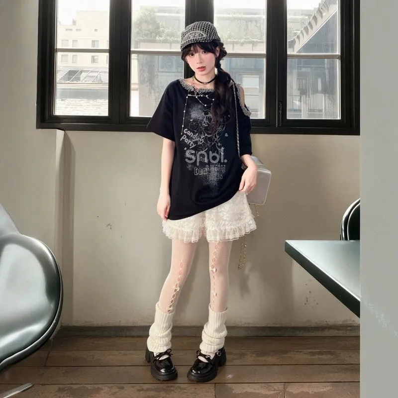 Sweet Cool Y2K Style Off-Shoulder Loose T-shirt