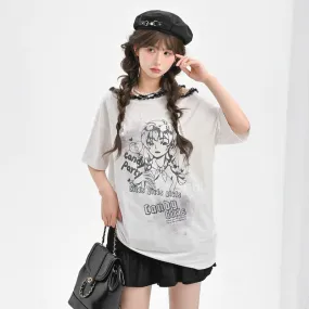 Sweet Cool Y2K Style Off-Shoulder Loose T-shirt
