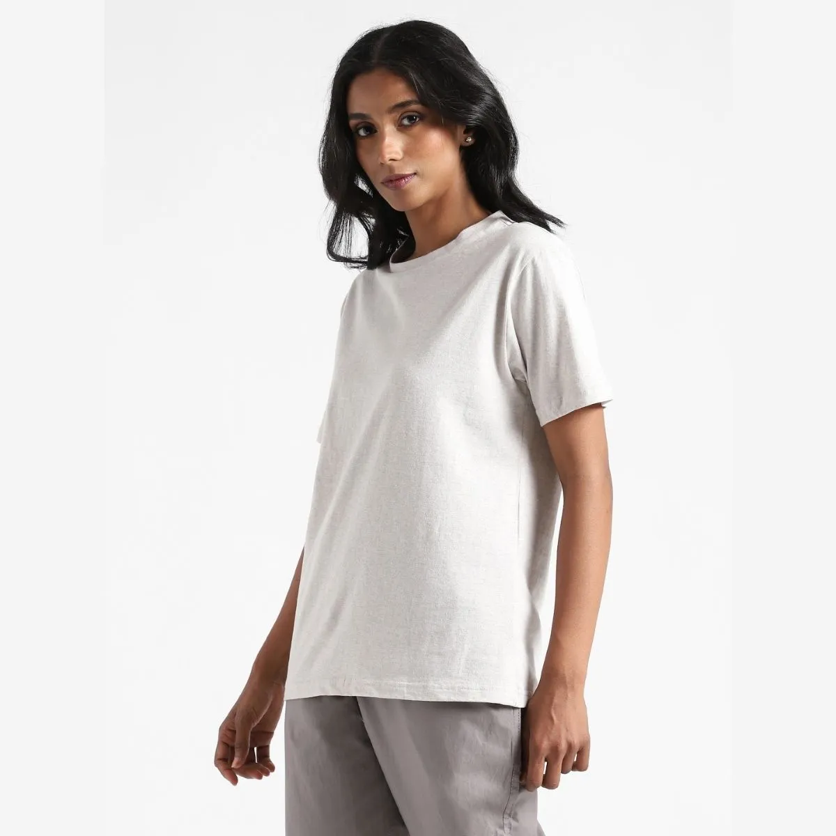 Women's Round Neck T-shirt | Cotton | Comfort Fit | Alabaster White