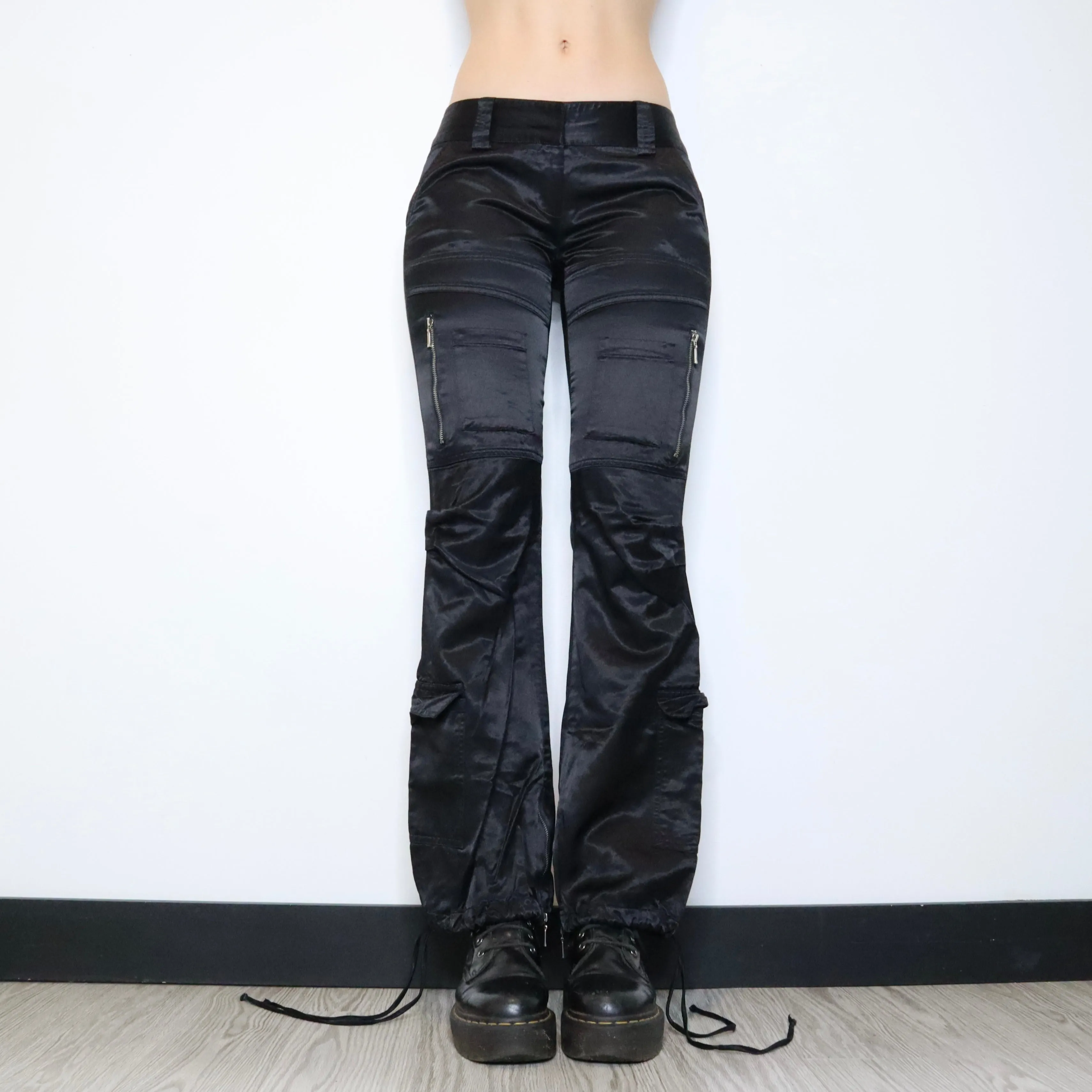 Y2K GUESS Black Satin Cargo Pants (S)