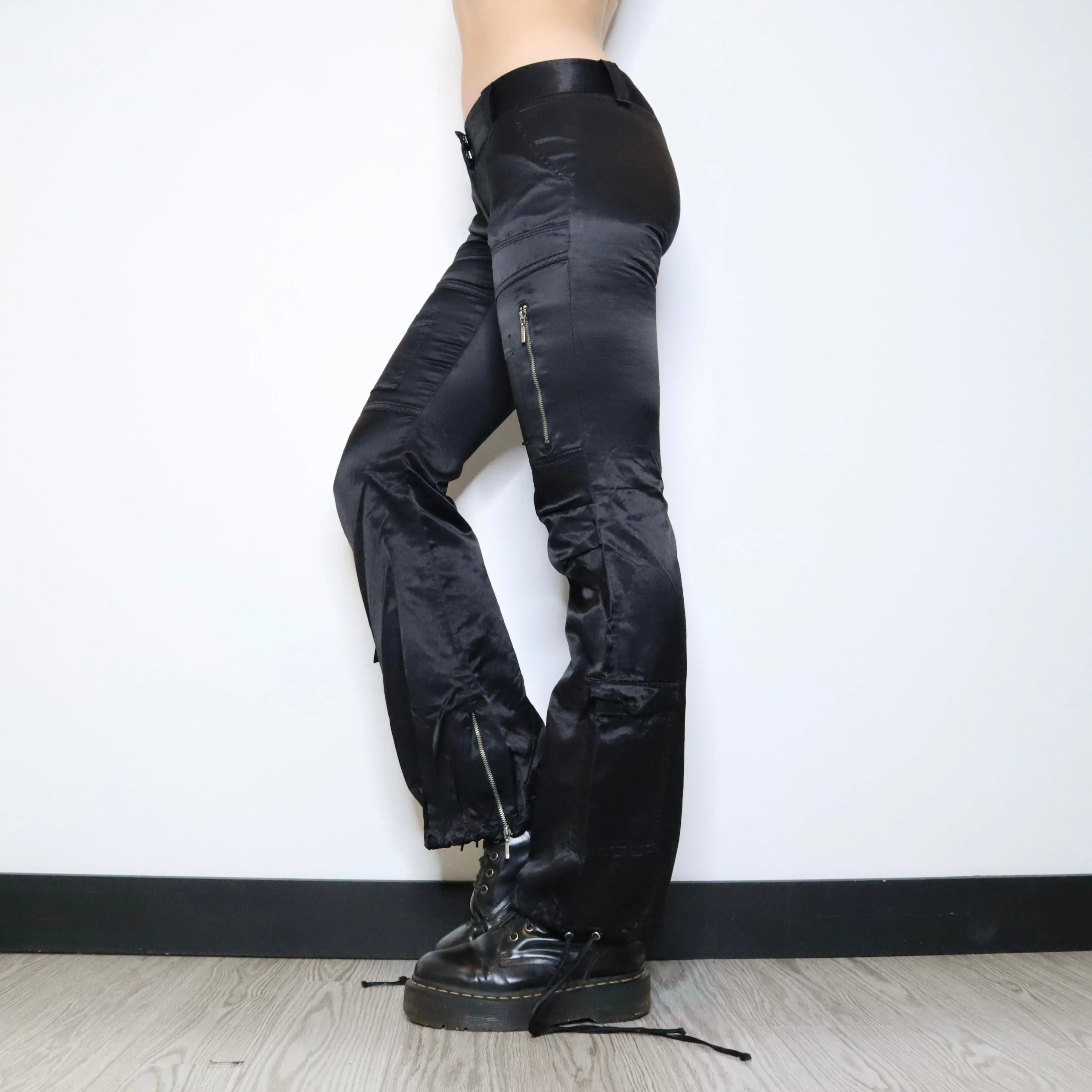 Y2K GUESS Black Satin Cargo Pants (S)