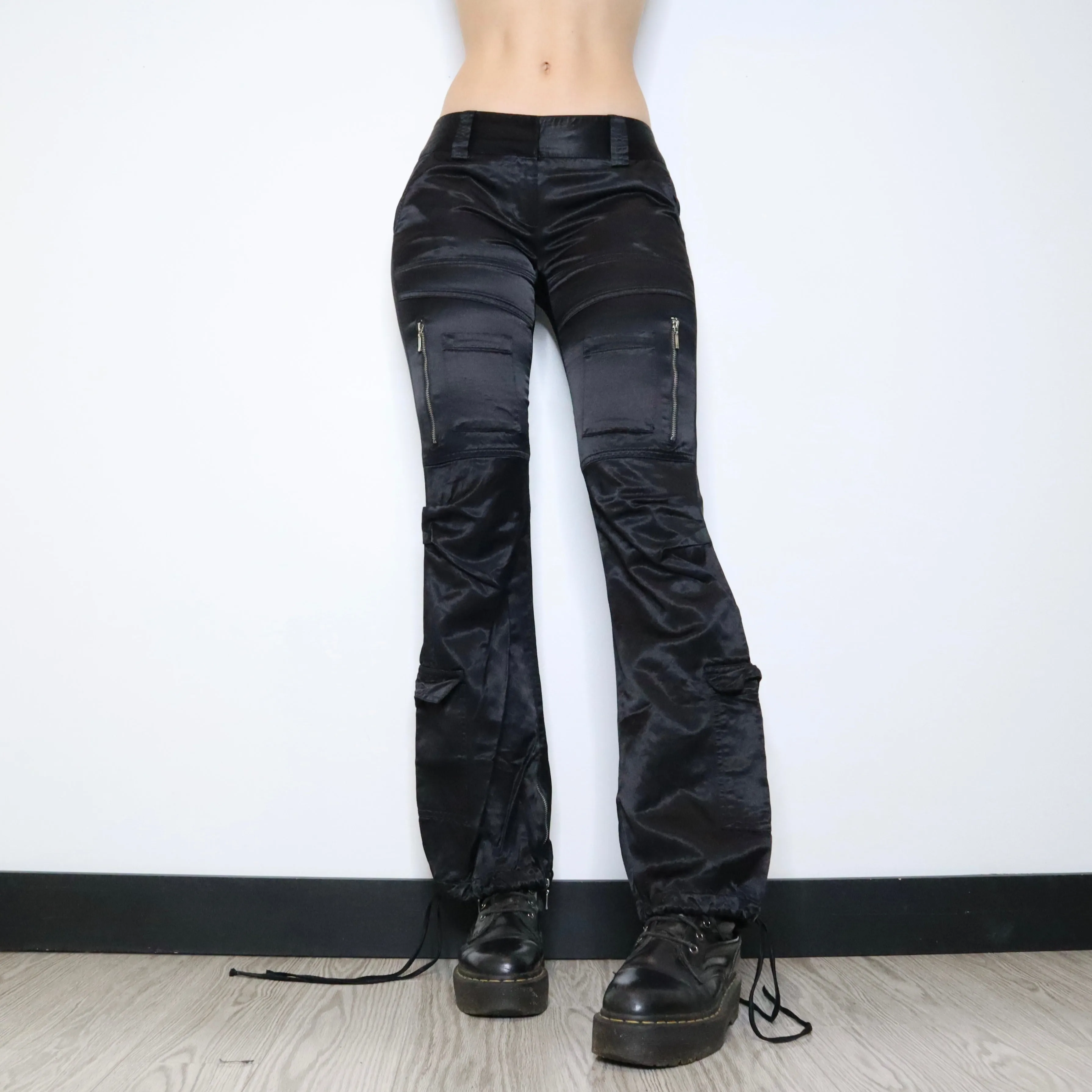 Y2K GUESS Black Satin Cargo Pants (S)