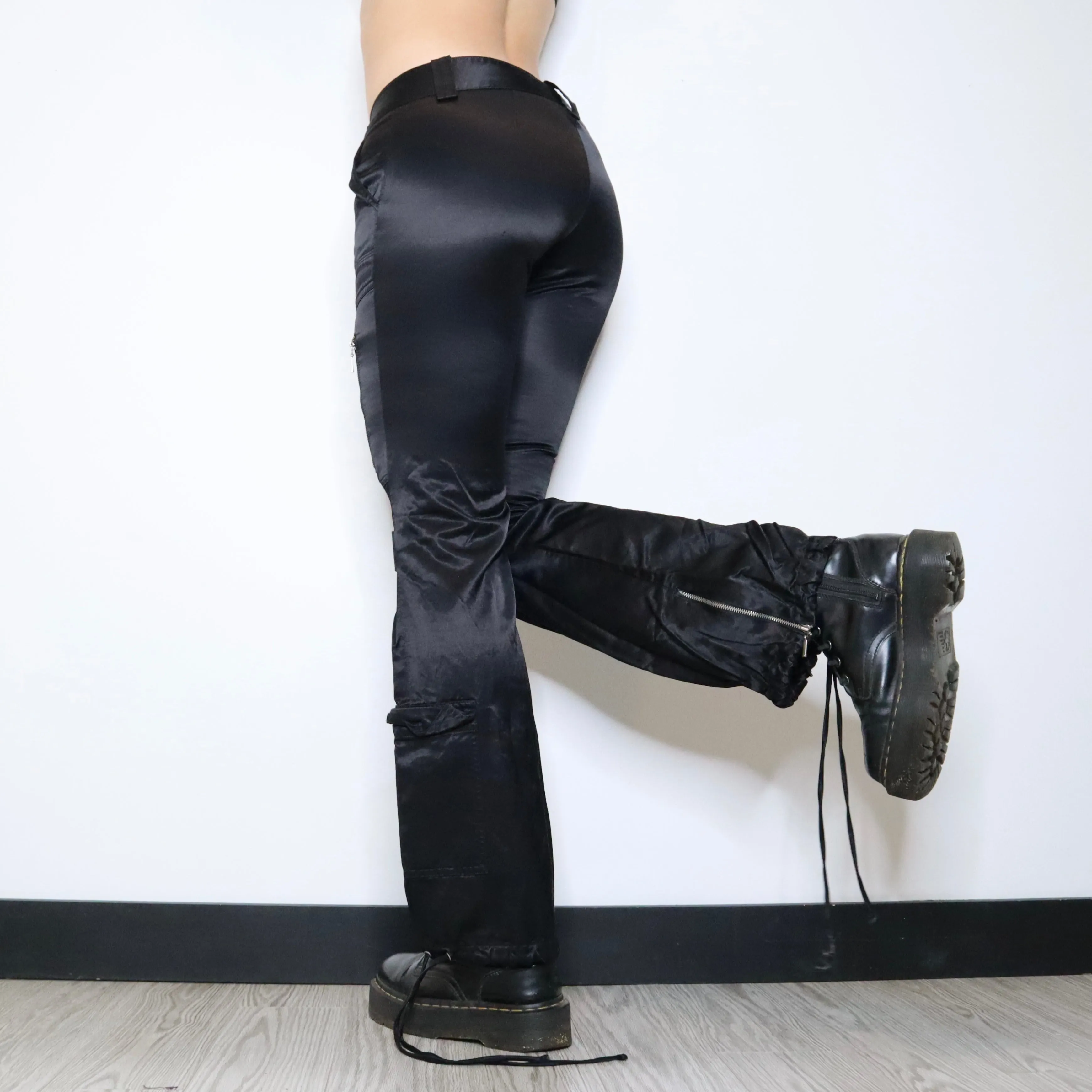Y2K GUESS Black Satin Cargo Pants (S)